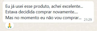 Depoimento de cliente no WhatsApp