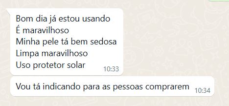 Depoimento de cliente no WhatsApp: pele mais sedosa